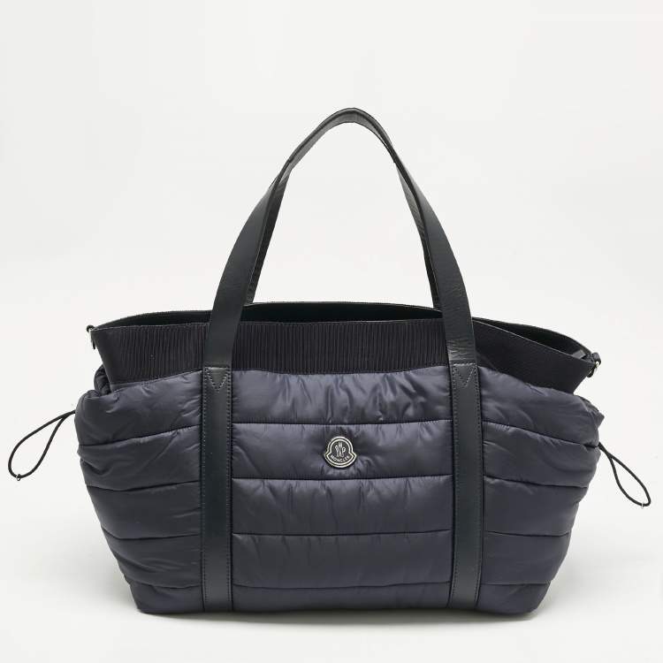 Pre Owned Moncler Navy Blue Quilted Nylon and Leather Mommy Bag