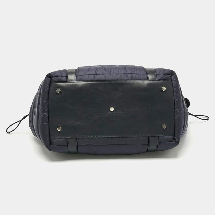 Pre Owned Moncler Navy Blue Quilted Nylon and Leather Mommy Bag