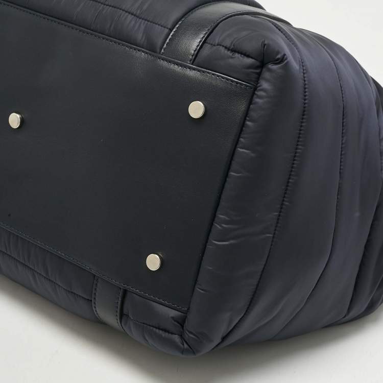 Pre Owned Moncler Navy Blue Quilted Nylon and Leather Mommy Bag