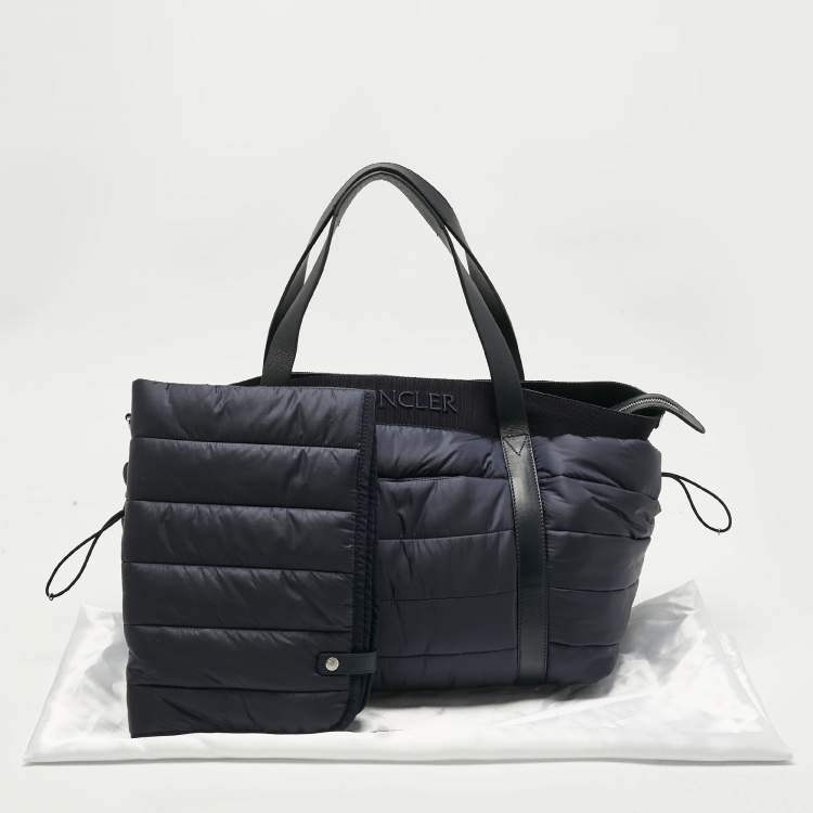 Pre Owned Moncler Navy Blue Quilted Nylon and Leather Mommy Bag