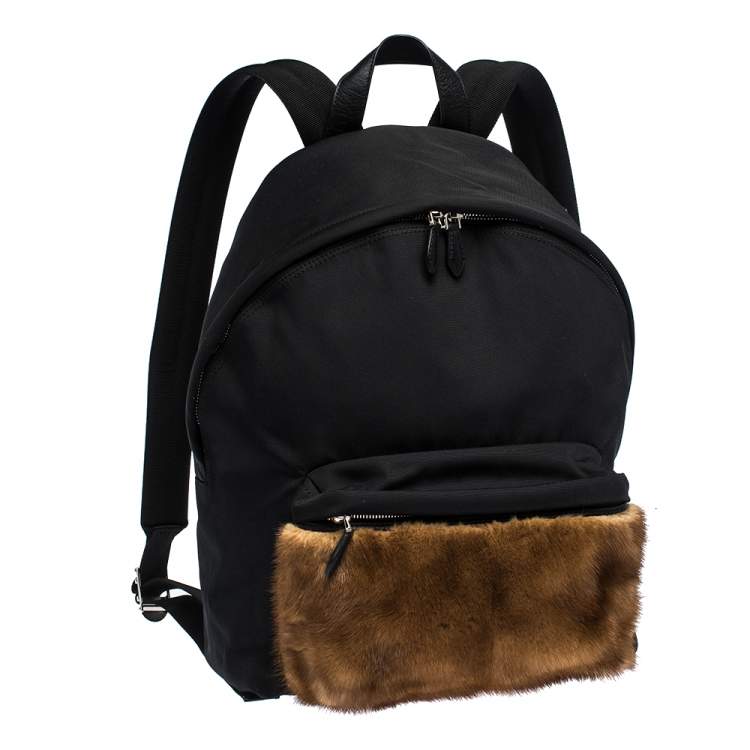Pre Owned Givenchy Black/Brown Nylon and Calfhair Backpack