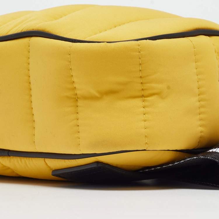 Pre Owned Moncler Yellow/Black Quilted Nylon Logo Belt Bag