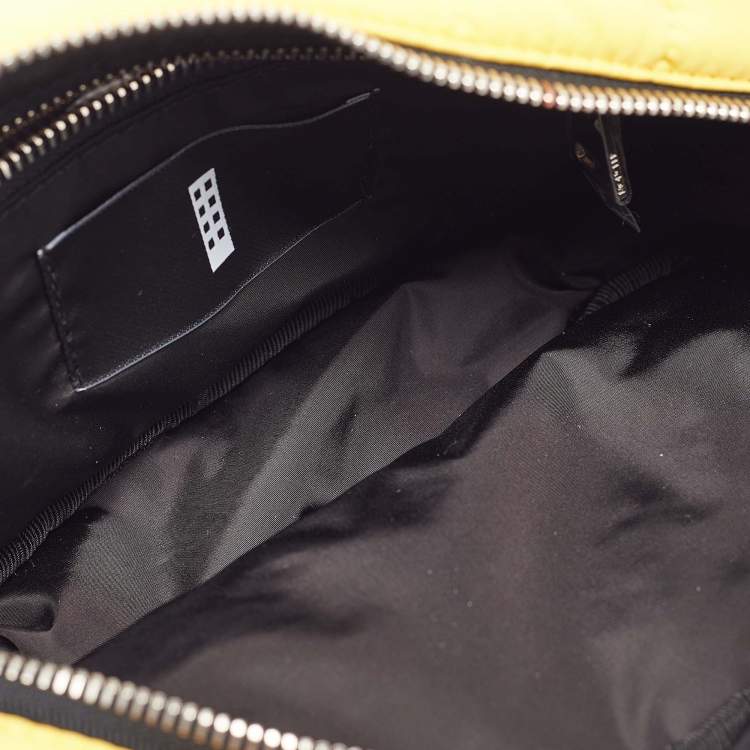 Pre Owned Moncler Yellow/Black Quilted Nylon Logo Belt Bag