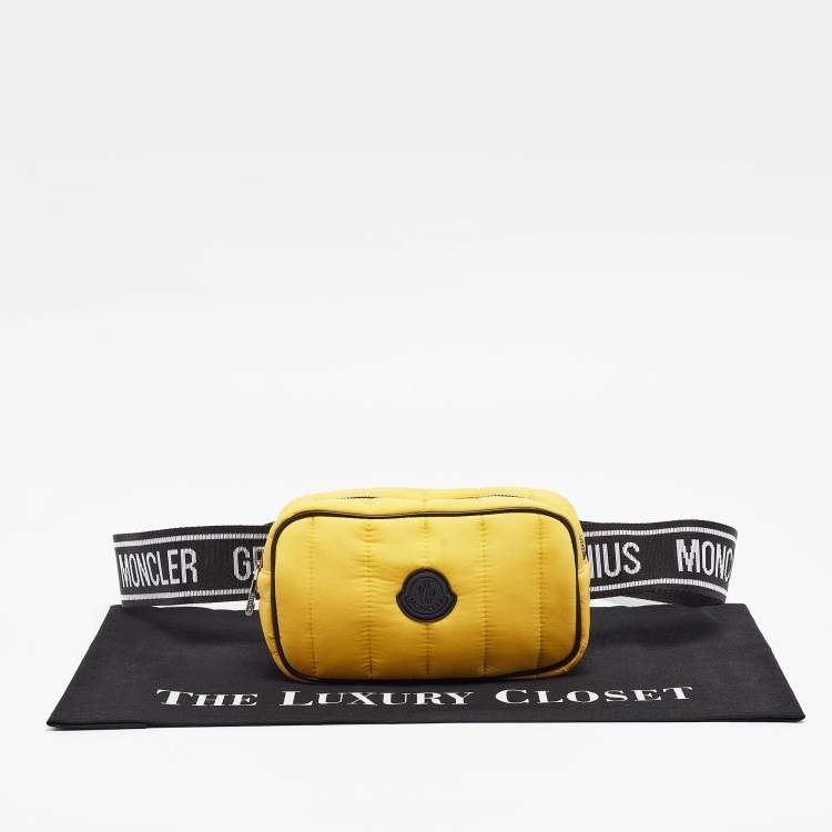 Pre Owned Moncler Yellow/Black Quilted Nylon Logo Belt Bag
