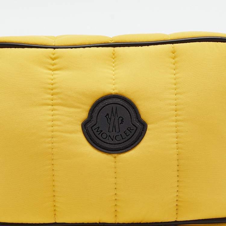 Pre Owned Moncler Yellow/Black Quilted Nylon Logo Belt Bag