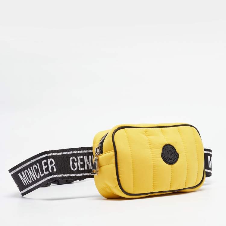 Pre Owned Moncler Yellow/Black Quilted Nylon Logo Belt Bag