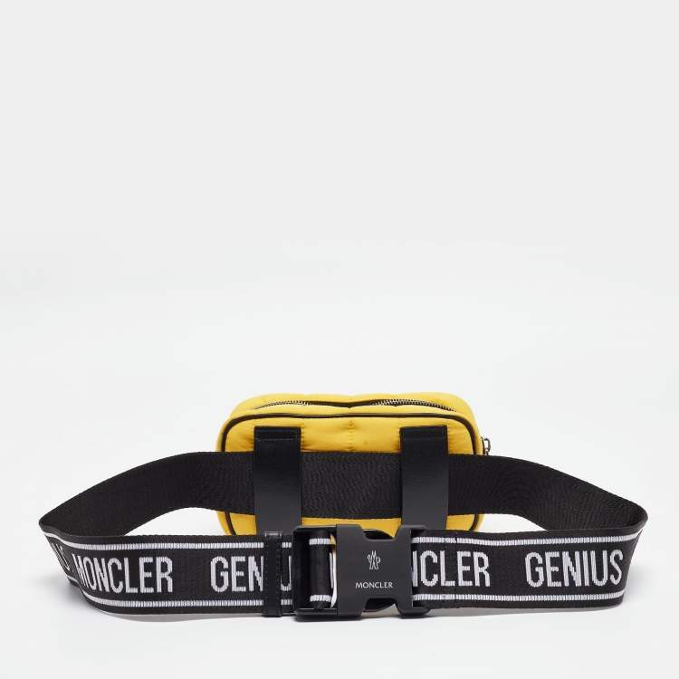 Pre Owned Moncler Yellow/Black Quilted Nylon Logo Belt Bag