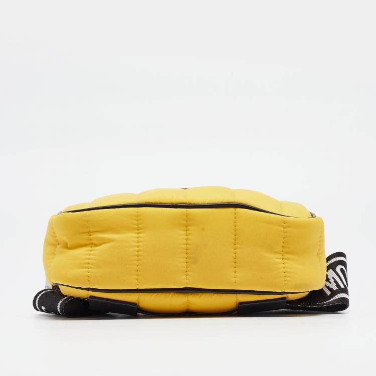 Pre Owned Moncler Yellow/Black Quilted Nylon Logo Belt Bag