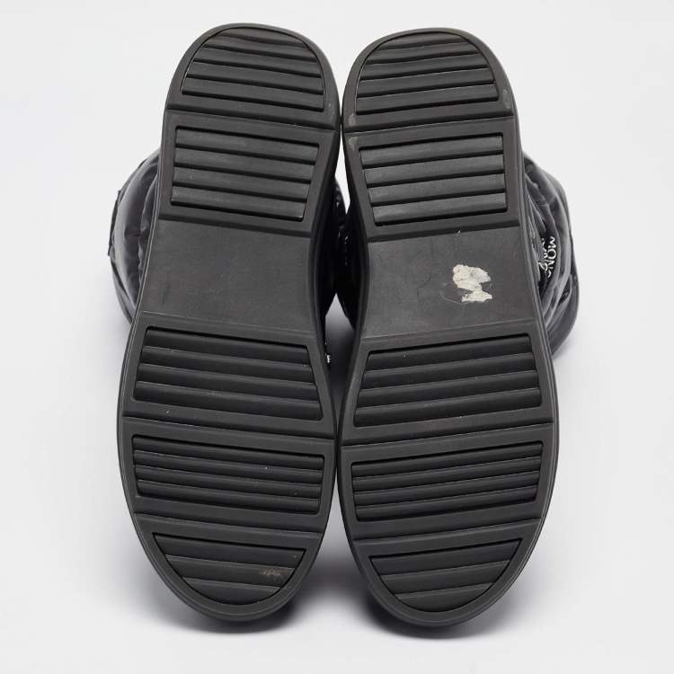 Pre Owned Moncler Black Nylon and Leather Insoluxe Mid Calf Snow Boots Size 38