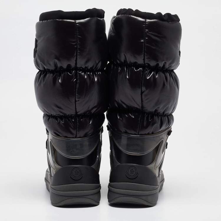 Pre Owned Moncler Black Nylon and Leather Insoluxe Mid Calf Snow Boots Size 38