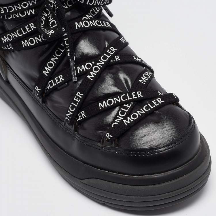 Pre Owned Moncler Black Nylon and Leather Insoluxe Mid Calf Snow Boots Size 38
