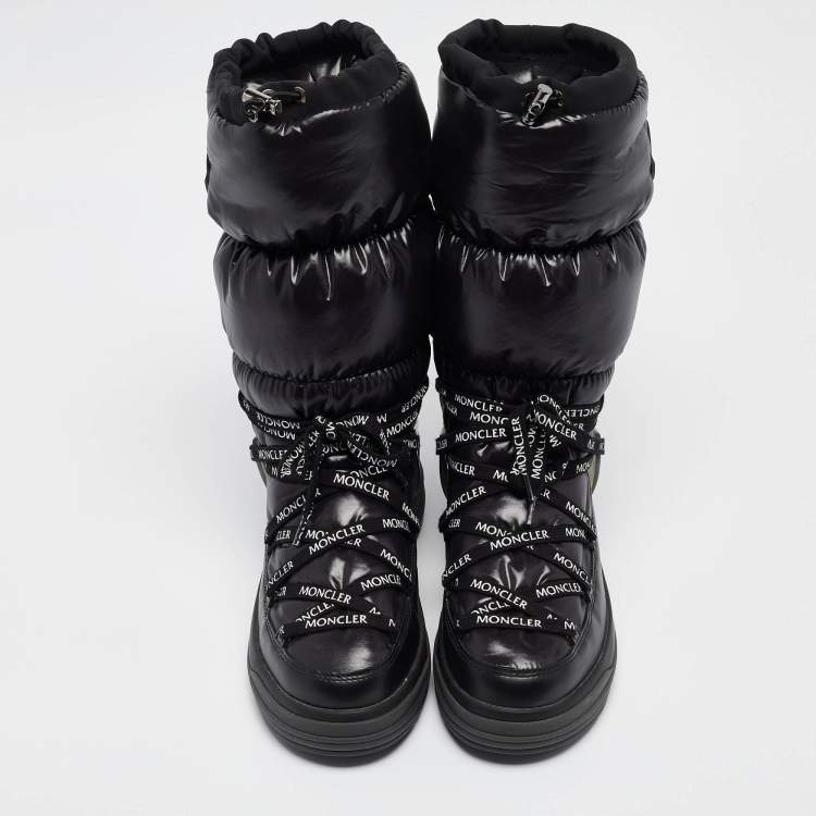Pre Owned Moncler Black Nylon and Leather Insoluxe Mid Calf Snow Boots Size 38