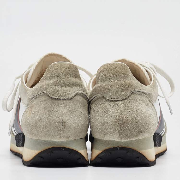 Pre Owned Moncler White/Grey Suede and Leather Low Top Sneakers Size 43