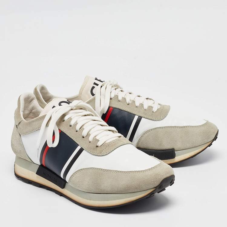 Pre Owned Moncler White/Grey Suede and Leather Low Top Sneakers Size 43