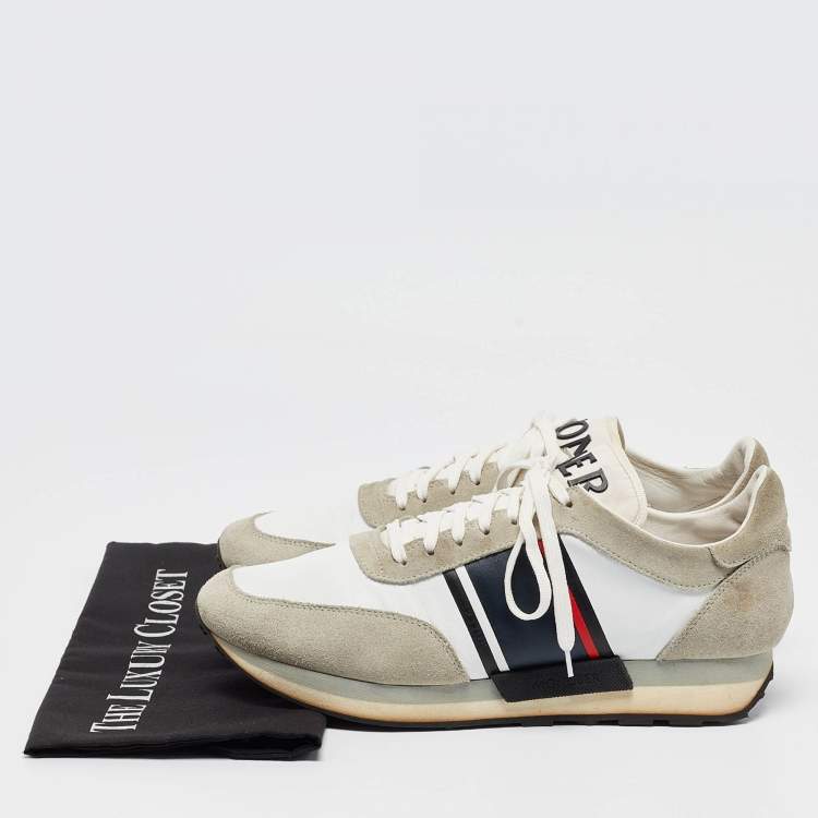 Pre Owned Moncler White/Grey Suede and Leather Low Top Sneakers Size 43