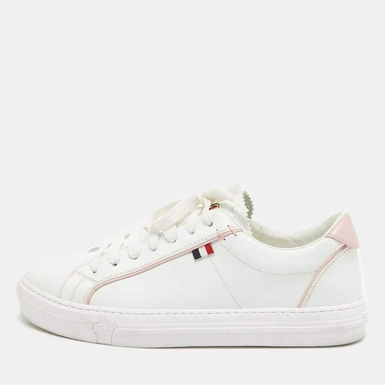 Pre Owned Moncler White Leather New Monaco Low Top Sneakers Size 40