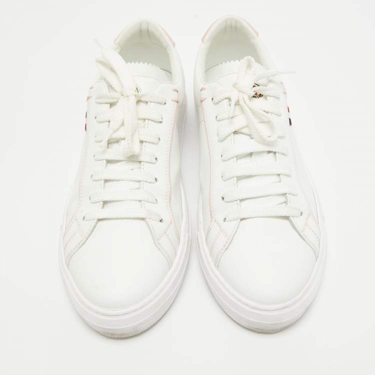 Pre Owned Moncler White Leather New Monaco Low Top Sneakers Size 40
