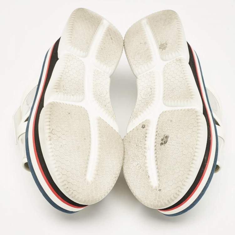 Pre Owned Moncler White/Silver Leather Zelda Platform Sandals Size 37