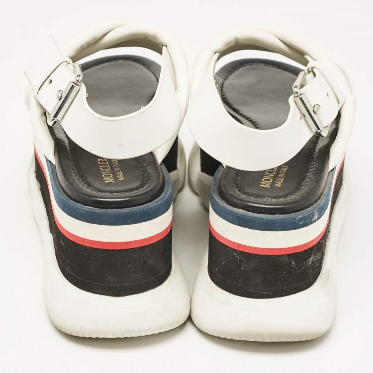 Pre Owned Moncler White/Silver Leather Zelda Platform Sandals Size 37