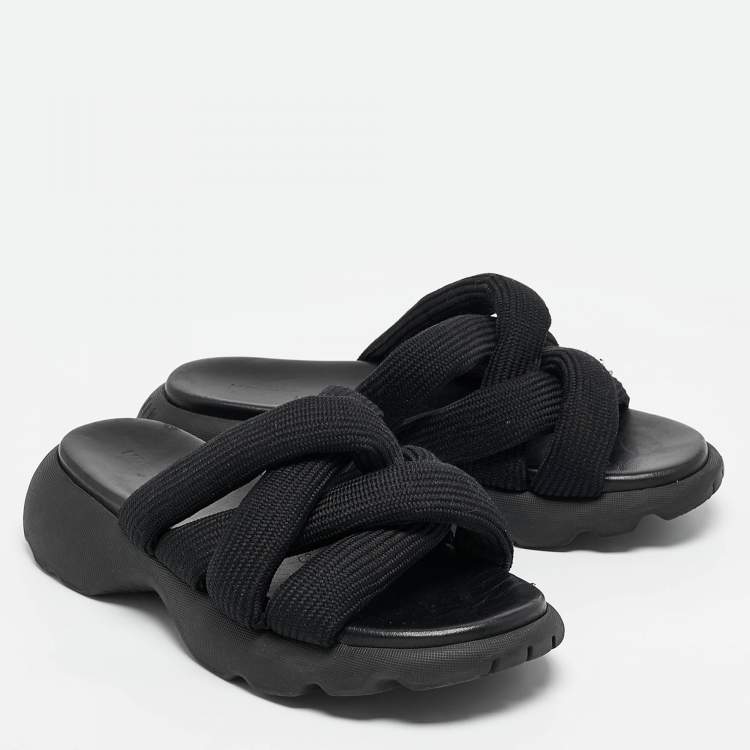 Pre Owned Moncler Black Knit Fabric Knot  Flat Sandals Size 39