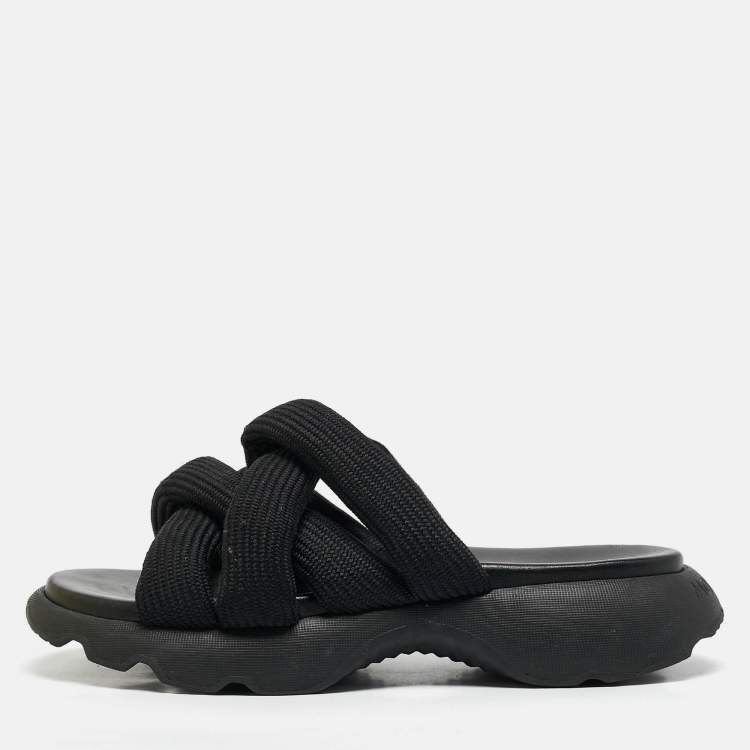 Pre Owned Moncler Black Knit Fabric Knot  Flat Sandals Size 39