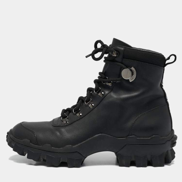 Pre Owned Moncler Black Leather Heeled Ankle Boots Size 38