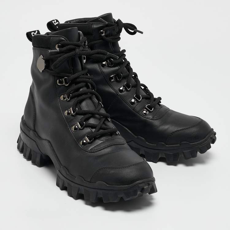 Pre Owned Moncler Black Leather Heeled Ankle Boots Size 38