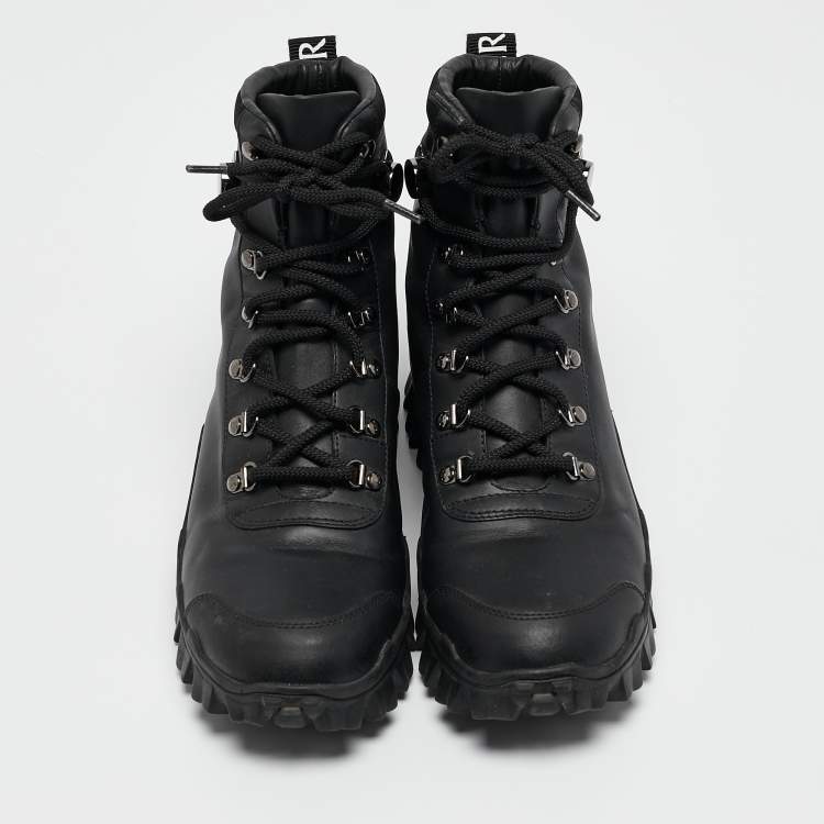 Pre Owned Moncler Black Leather Heeled Ankle Boots Size 38