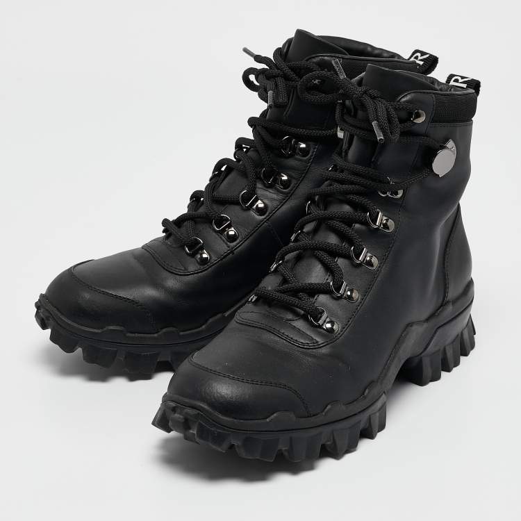 Pre Owned Moncler Black Leather Heeled Ankle Boots Size 38