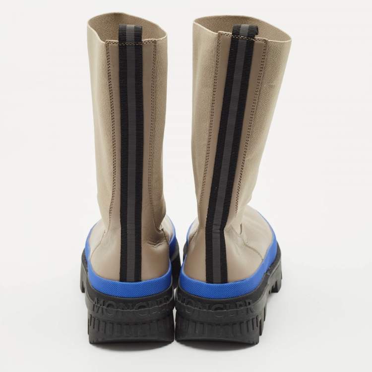 Pre Owned Moncler Grey Stretch Fabric and Leather Neue Chelsea Boots Size 38