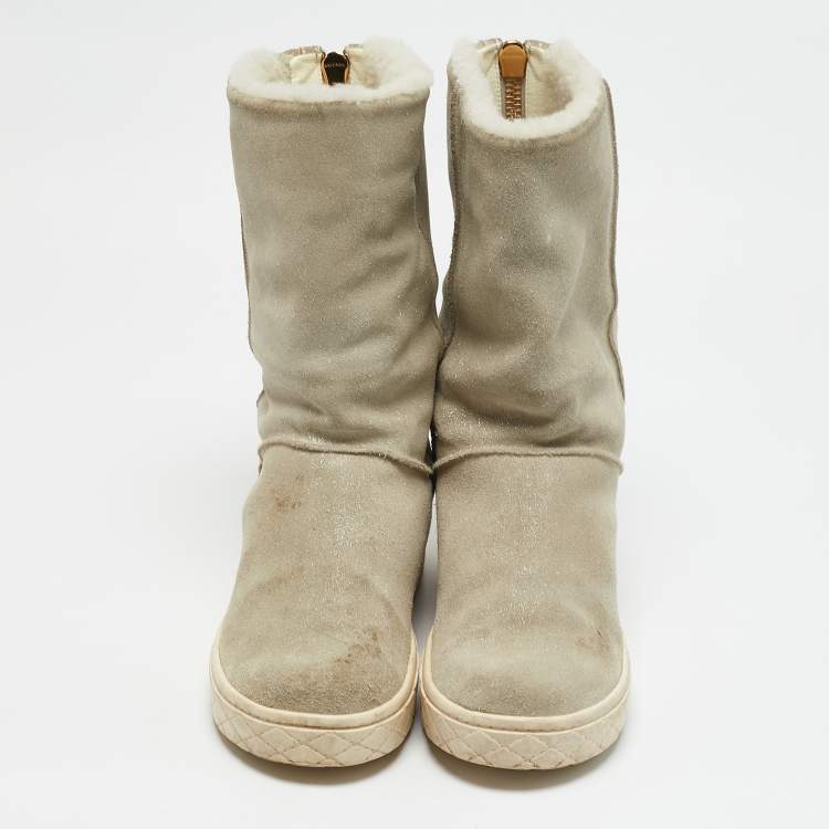 Pre Owned Moncler Grey Suede Snow Boots Size 38