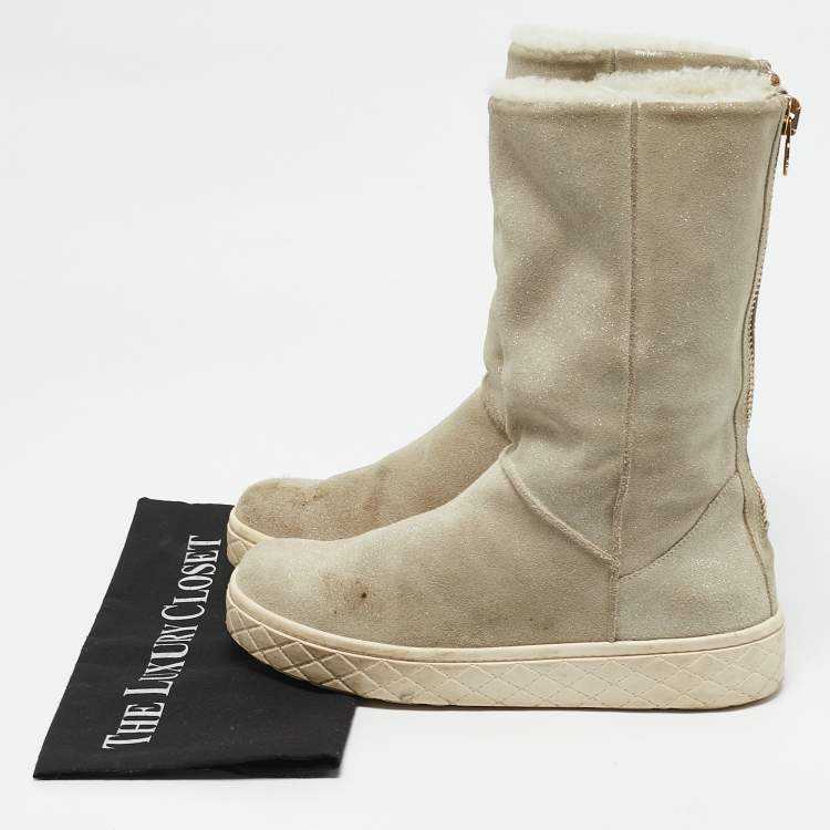 Pre Owned Moncler Grey Suede Snow Boots Size 38