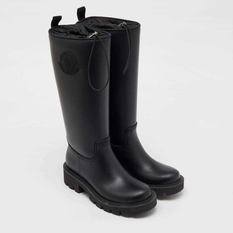 Pre Owned Moncler Black Rubber Kickstream High Rain Boots Size 37