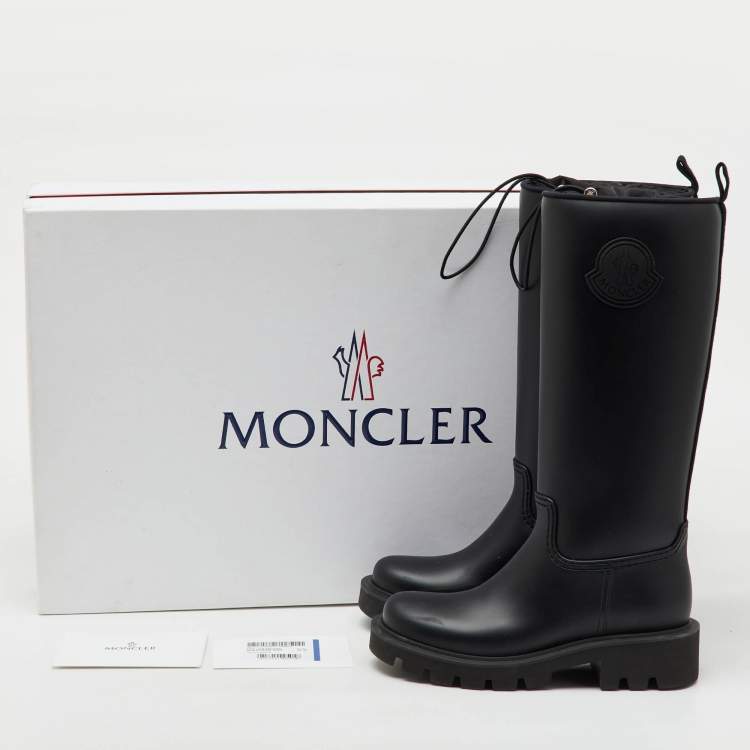 Pre Owned Moncler Black Rubber Kickstream High Rain Boots Size 37