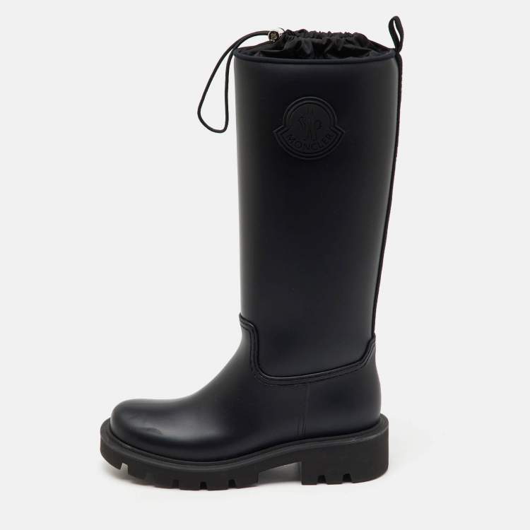Pre Owned Moncler Black Rubber Kickstream High Rain Boots Size 37