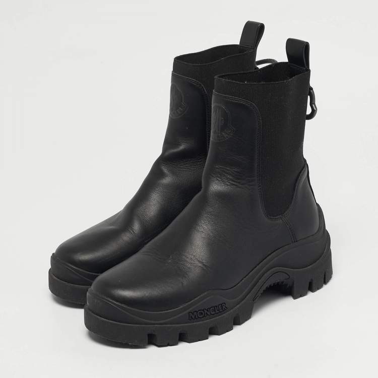 Pre Owned حذاء بوت مونكلر نيوي جلد وقماش رمادي مطاطي مقاس 38