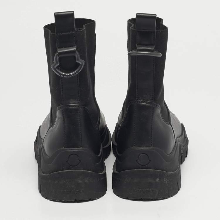 Pre Owned حذاء بوت مونكلر نيوي جل د وقماش رمادي مطاطي مقاس 38