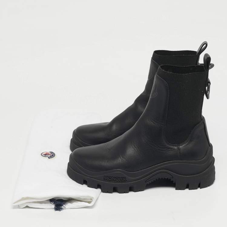 Pre Owned حذاء بوت مونكلر نيوي جلد وقماش رمادي مطاطي مقاس 38