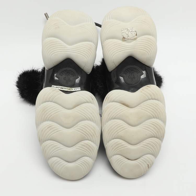 Pre Owned Moncler Size 38 Black Fur and Leather Ankle Length Boots