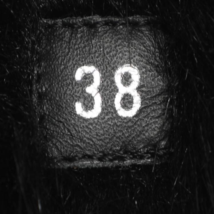 Pre Owned Moncler Size 38 Black Fur and Leather Ankle Length Boots