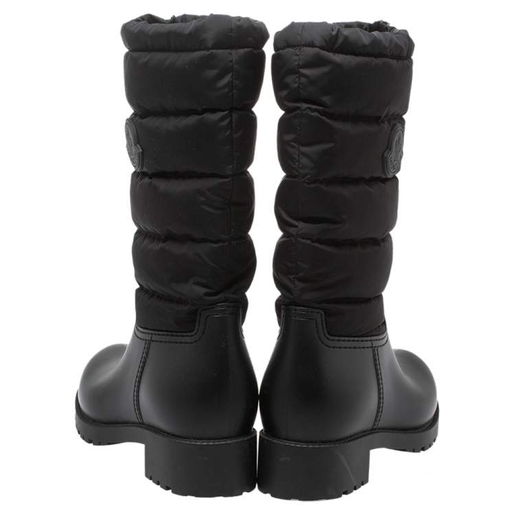 Pre Owned Moncler Black Nylon and Rubber Ginette Stivale Padded Mid Length Boots Size 37