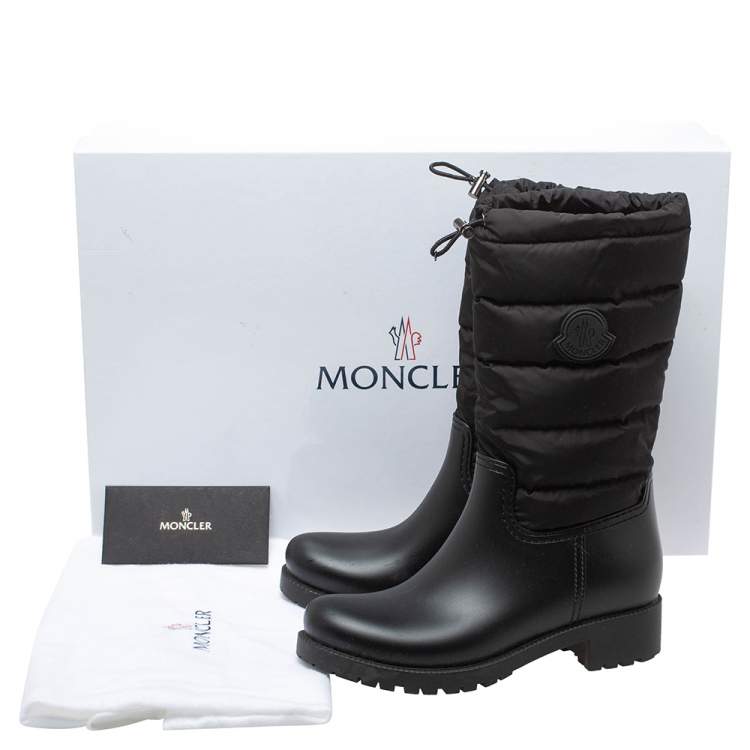Pre Owned Moncler Black Nylon and Rubber Ginette Stivale Padded Mid Length Boots Size 37