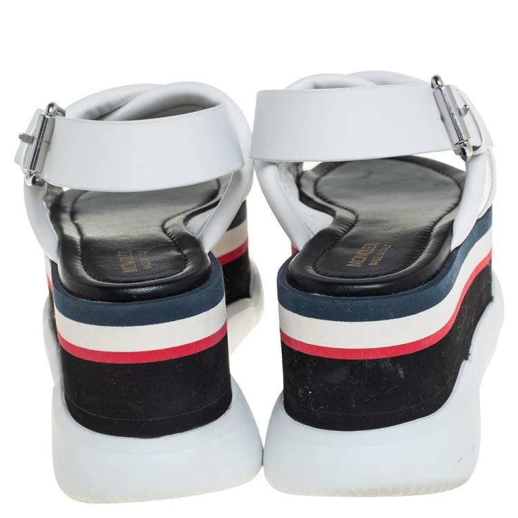 Pre Owned Moncler White/Silver Patent and  Leather Zelda Platform Sandals Size 37