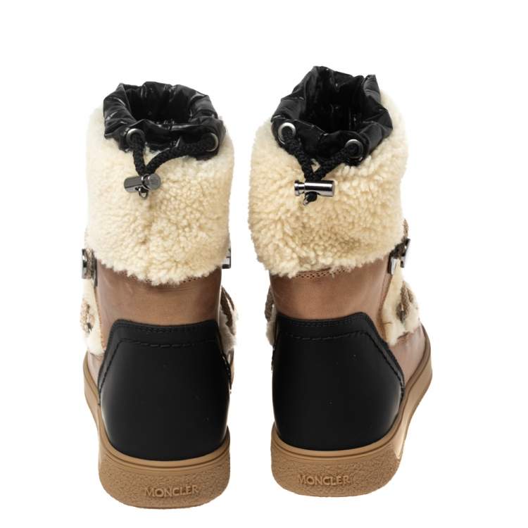 Pre Owned Moncler Tri-Color Shearling Fur and Leather Snow Boots Size 38 