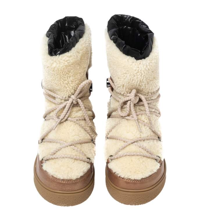 Pre Owned Moncler Tri-Color Shearling Fur and Leather Snow Boots Size 38 