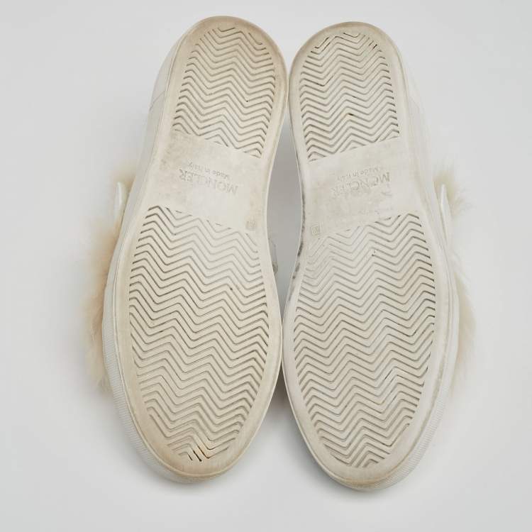 Pre Owned Moncler White Leather and Fur Victorie Slip-On Sneakers Size 39