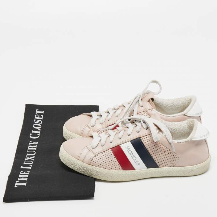 Pre Owned Moncler Pink Perforated Leather Ryegrass Sneakers Size 37