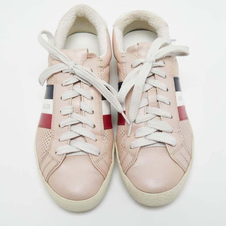 Pre Owned Moncler Pink Perforated Leather Ryegrass Sneakers Size 37