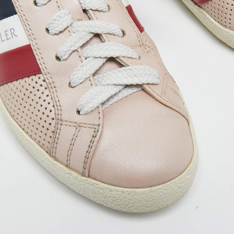 Pre Owned Moncler Pink Perforated Leather Ryegrass Sneakers Size 37
