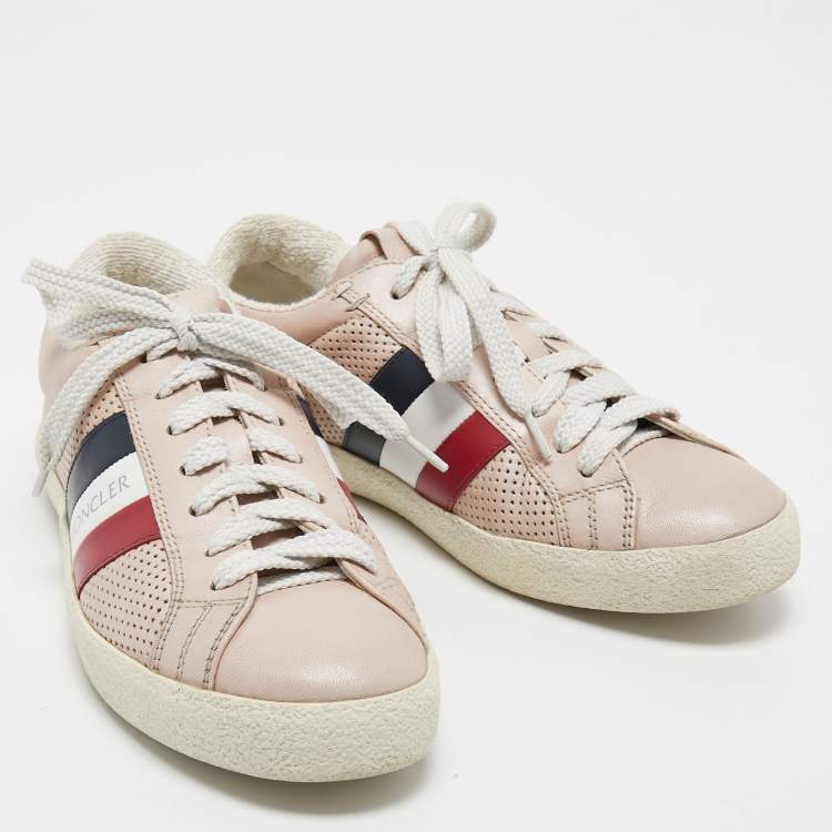 Pre Owned Moncler Pink Perforated Leather Ryegrass Sneakers Size 37